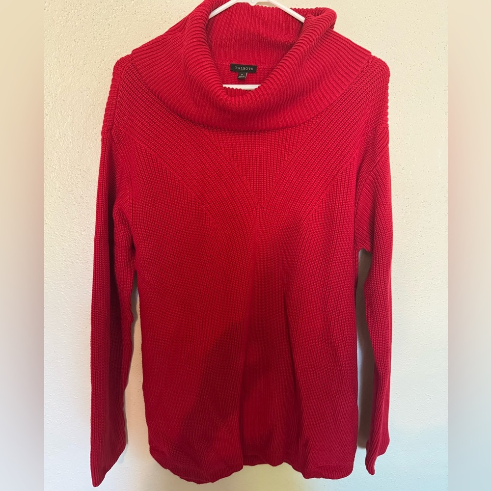 Talbots Woman’s Red Long Cable Knit Turtleneck Sweater
